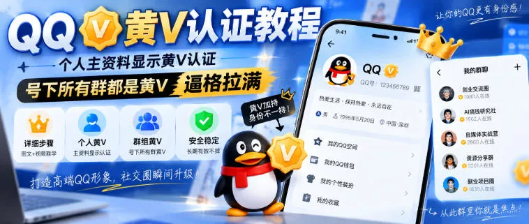 QQ黄V认证教程，个人主资料显示黄V认证，号下所有群都是黄V，逼格拉满-泡泡网赚