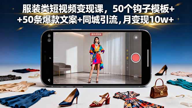 服装类短视频变现课，50个钩子模板+50条爆款文案+同城引流，月变现10w+-泡泡网赚