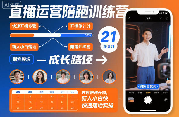 直播运营陪跑训练营，教你快速开播，新人小白快速落地实操-泡泡网赚