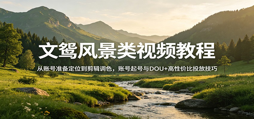 文鸳风景类视频教程：从账号准备定位到剪辑调色，账号起号与DOU+高性价比投放技巧-泡泡网赚