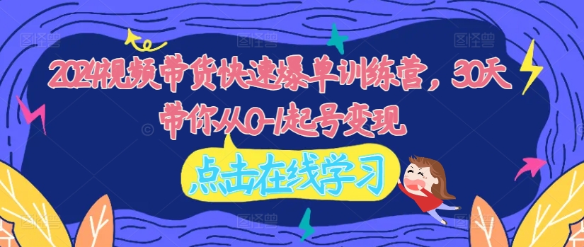 2024视频带货快速爆单训练营，30天带你从0-1起号变现-泡泡网赚