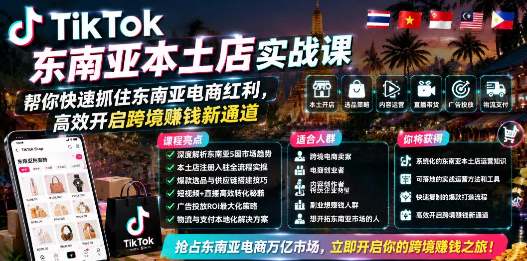 TikTok东南亚本土店实战课，帮你快速抓住东南亚电商红利，高效开启跨境賺钱新通道-泡泡网赚