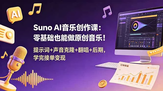 Suno AI音乐创作课：零基础也能做原创音乐！提示词+声音克隆+翻唱+后期，学完接单变现-泡泡网赚