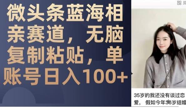 微头条蓝海相亲赛道，无脑复制粘贴，单账号日入100+-泡泡网赚
