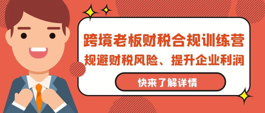 (9838期)跨境老板-财税合规训练营，规避财税风险、提升企业利润-泡泡网赚