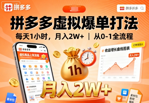 拼多多虚拟爆单打法，每天1小时，月入2W+，从0-1全流程-泡泡网赚
