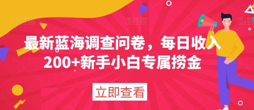 最新蓝海调查问卷，每日收入200+新手小白专属捞金-泡泡网赚