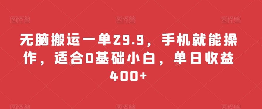 无脑搬运一单29.9，手机就能操作，适合0基础小白，单日收益400+-泡泡网赚