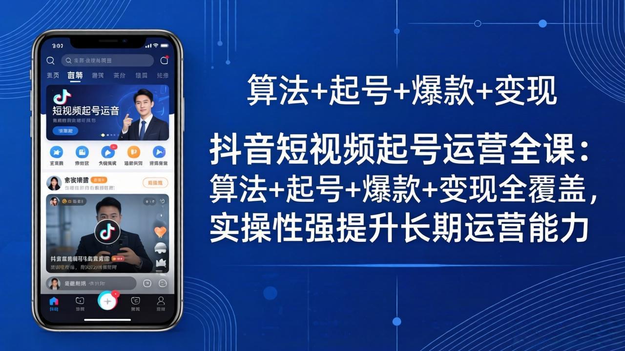 抖音短视频起号运营全课：算法+起号+爆款+变现全覆盖，实操性强提升长期运营能力-泡泡网赚