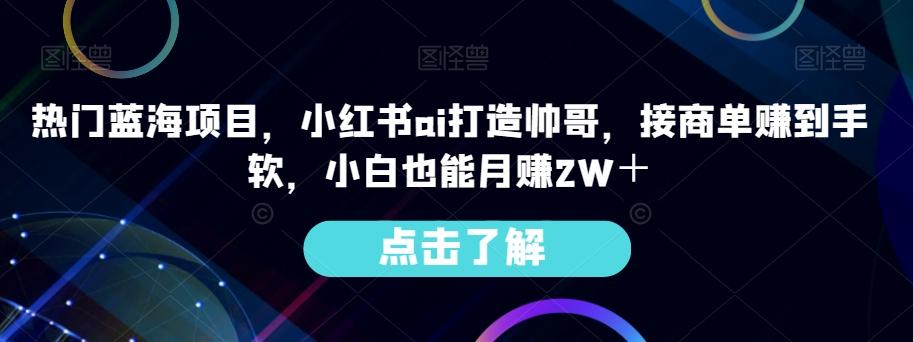 热门蓝海项目，小红书ai打造帅哥，接商单赚到手软，小白也能月赚2W＋-泡泡网赚