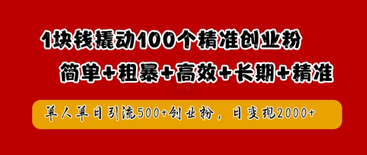 1块钱撬动100个精准创业粉，简单粗暴高效长期精准，单人单日引流500+创业粉，日变现2k【揭秘】-泡泡网赚