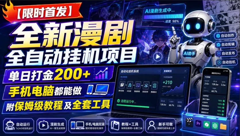 【限时首发】全新漫剧全自动挂G项目，单日打金200+，手机电脑都能做，附保姆级教程及全套工具【揭秘】-泡泡网赚