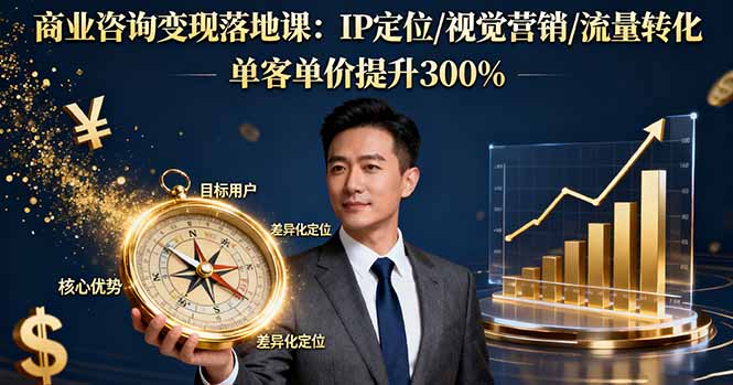 商业咨询变现落地课：IP定位/视觉营销/流量转化，单客单价提升300%-泡泡网赚