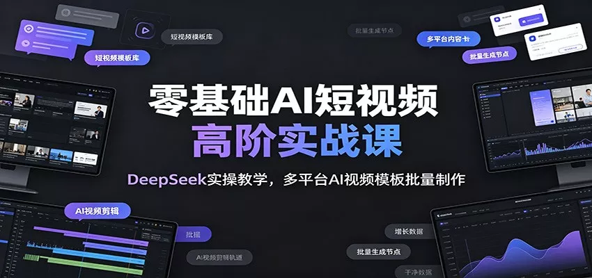 零基础AI短视频高阶实战课：DeepSeek实操教学，多平台AI视频模板批量制作-泡泡网赚