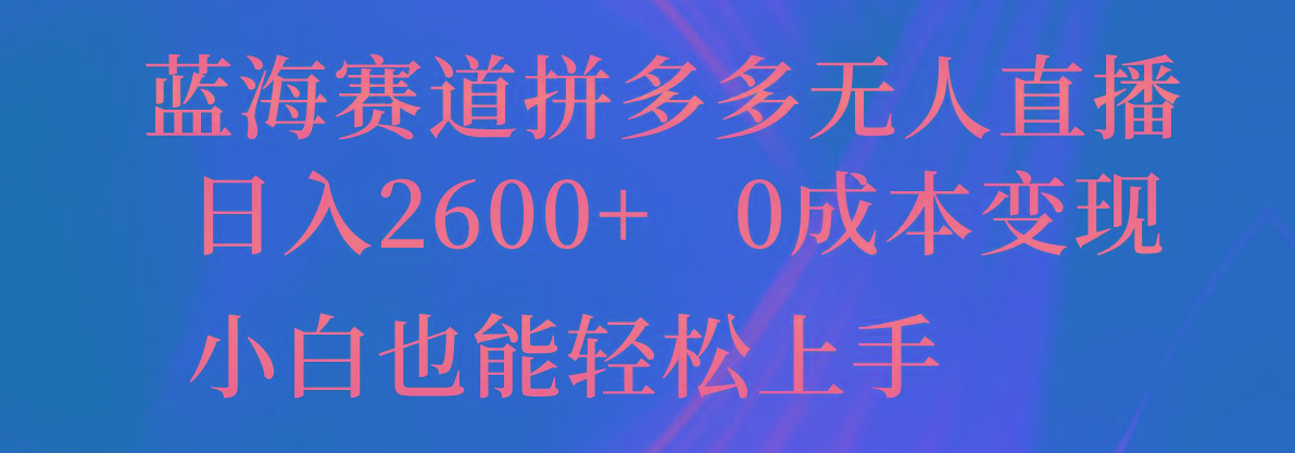 蓝海赛道拼多多无人直播，日入2600+，0成本变现，小白也能轻松上手-泡泡网赚