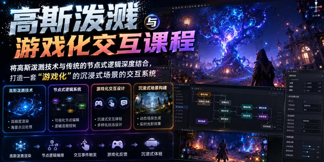 高斯泼溅与游戏化交互课程，将高斯泼溅技术与传统的节点式逻辑深度结合，打造一套“游戏化”的沉浸式场景的交互系统-泡泡网赚