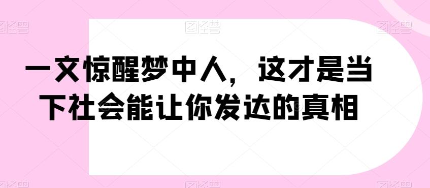 一文惊醒梦中人，这才是当下社会能让你发达的真相【公众号付费文章】-泡泡网赚