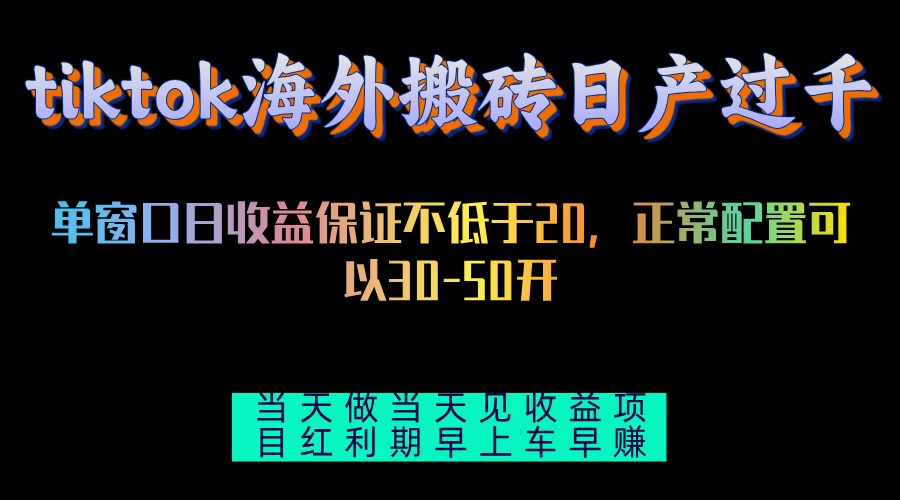 tiktok海外搬砖项目单机日产过千当天做当天见收益-泡泡网赚
