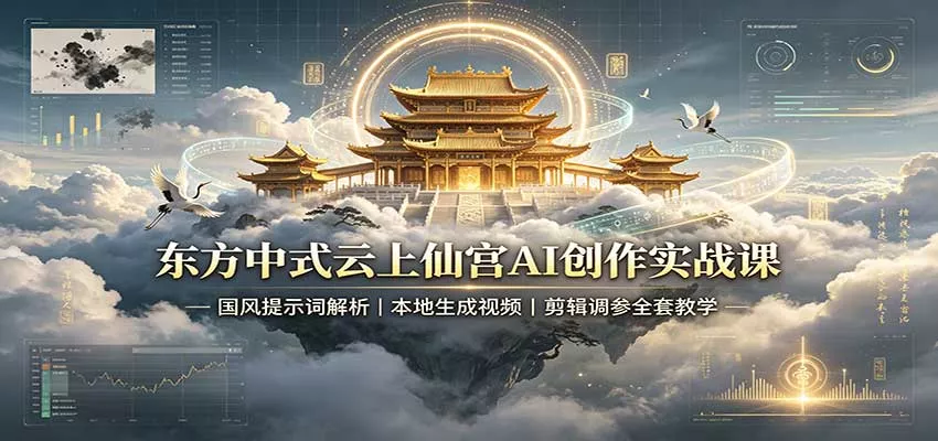 东方中式云上仙宫AI创作实战课：国风提示词解析，本地生成视频，剪辑调参全套教学-泡泡网赚