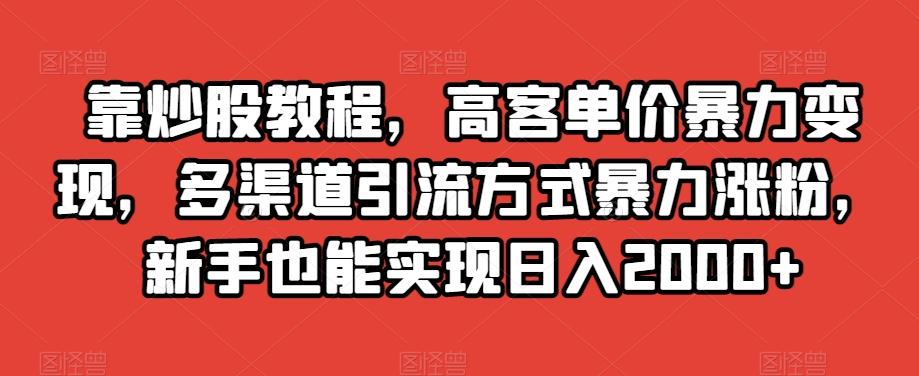 靠炒股教程，高客单价暴力变现，多渠道引流方式暴力涨粉，新手也能实现日入2000+【揭秘】-泡泡网赚