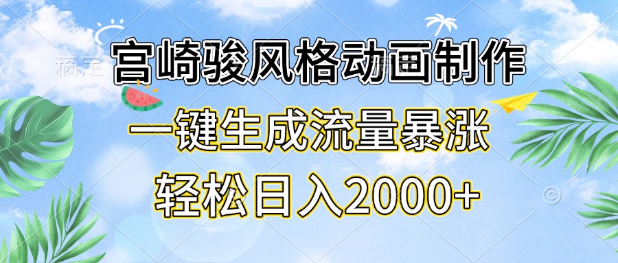 宫崎骏风格动画制作，一键生成流量暴涨，轻松日入2000+-泡泡网赚