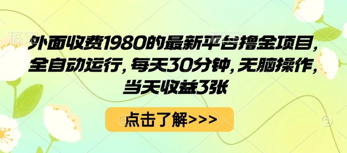 外面收费1980的最新平台撸金项目，全自动运行，每天30分钟，无脑操作，当天收益3张【揭秘】-泡泡网赚