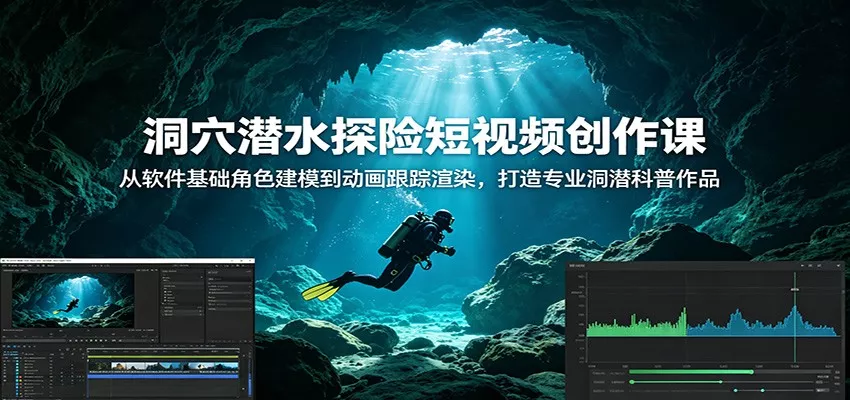 洞穴潜水探险短视频创作课：从软件基础角色建模到动画跟踪渲染，打造专业洞潜科普作品-泡泡网赚