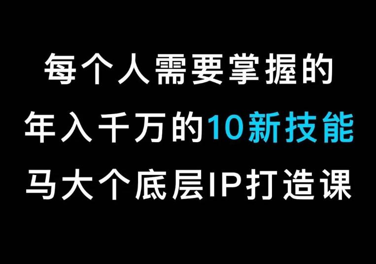 马大个的IP底层逻辑课，​每个人需要掌握的年入千万的10新技能，约会底层IP打造方法！-泡泡网赚