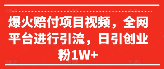 爆火赔付项目视频，全网平台进行引流，日引创业粉1W+【揭秘】-泡泡网赚