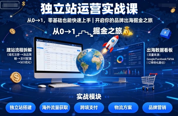 独立站运营实战课，从0到1，零基础也能快速上手，开启你的品牌出海掘金之旅-泡泡网赚