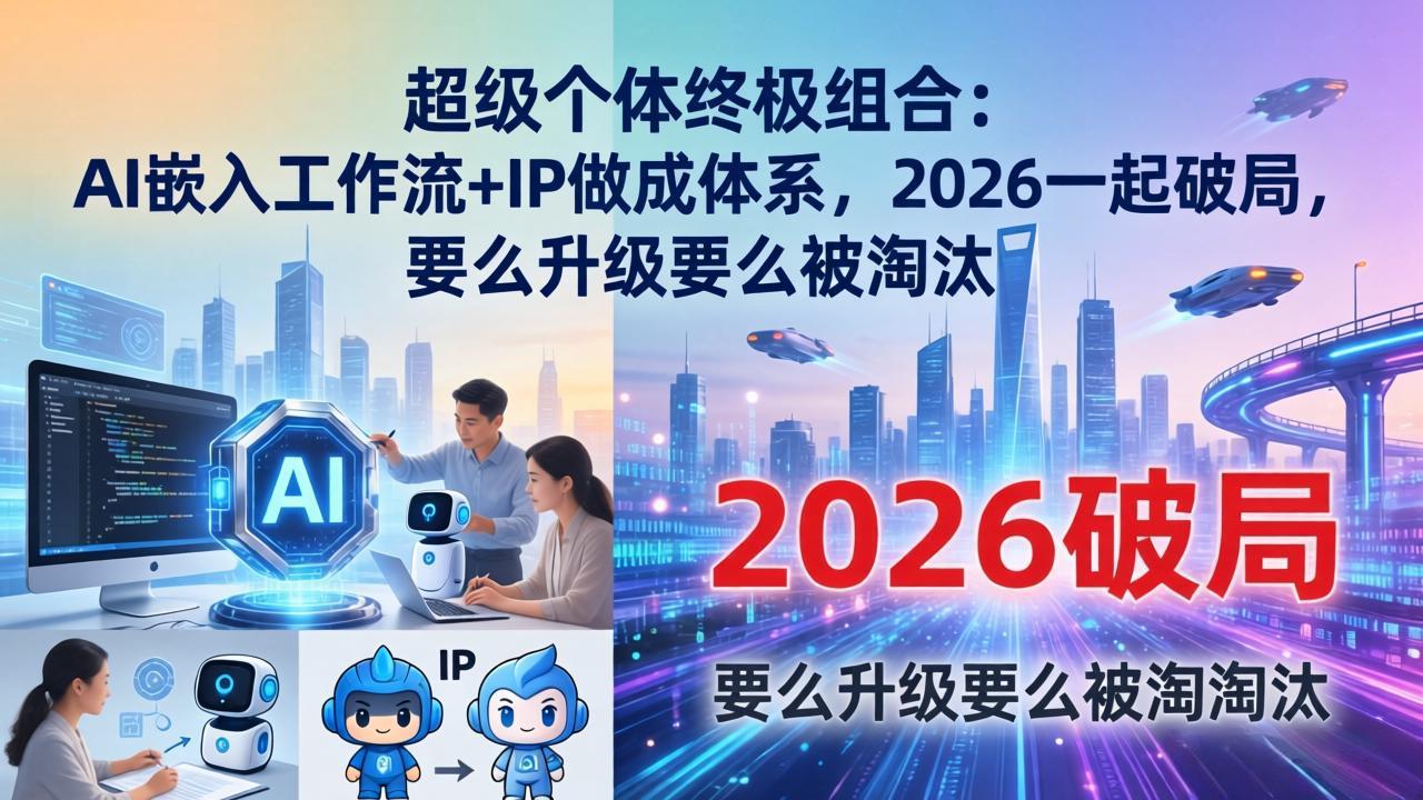 超级个体终极组合:AI嵌入工作流+IP做成体系,2026一起破局,要么升级要么被淘汰 超级个体终极组合:AI嵌入工作流+IP做成体系,2026一起破局,要么升级要么被淘汰