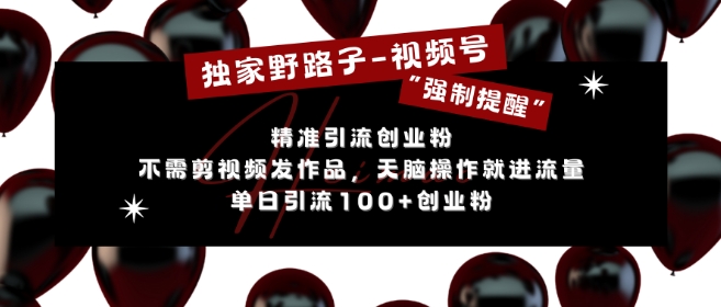 独家野路子利用视频号“强制提醒”，不需剪视频发作品，无脑操作就进流量，单日引流100+创业粉-泡泡网赚