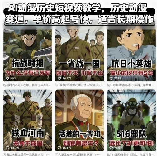 AI动漫历史短视频教学，历史动漫赛道，单价高起号快，适合长期操作-泡泡网赚