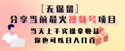 无保留分享当前最火视频号项目，当天上手实操拿收益，你也可以日入几百-泡泡网赚