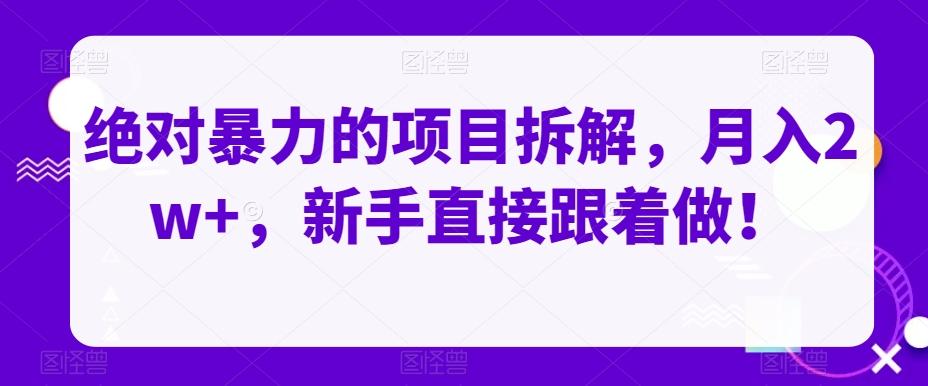 绝对暴力的项目拆解，月入2w+，新手直接跟着做！-泡泡网赚