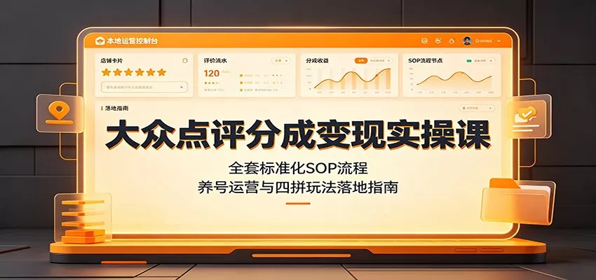 大众点评分成变现实操课：全套标准化SOP流程，养号运营与四拼玩法落地指南-泡泡网赚