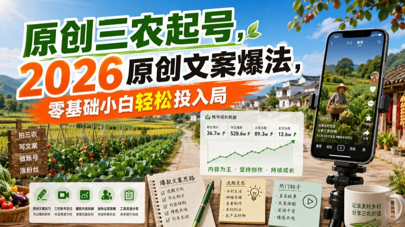 原创三农起号，2026原创文案爆法，零基础小白轻松投入局-泡泡网赚