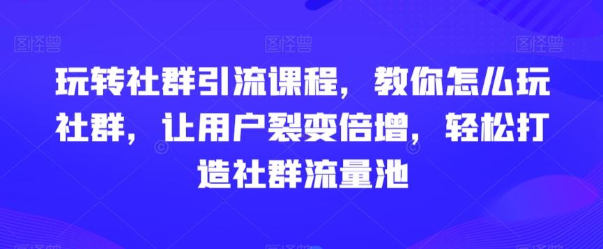 玩转社群引流课程，教你怎么玩社群，让用户裂变倍增，轻松打造社群流量池-泡泡网赚