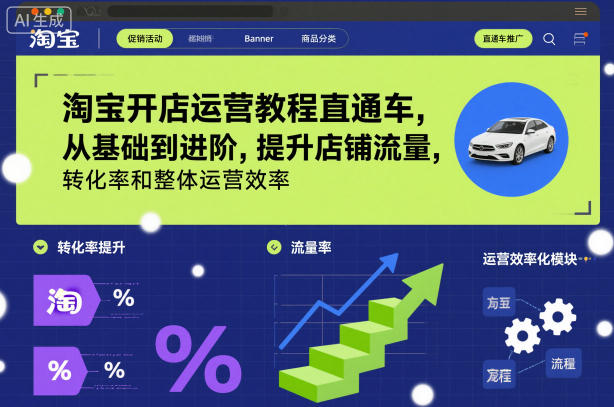 淘宝开店运营教程直通车，从基础到进阶，提升店铺流量，转化率和整体运营效率(更新26年3月)-泡泡网赚
