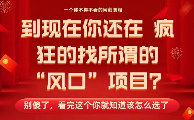 马上26年了，你还在找所谓的风口项目？别傻了，看完这个你全都懂了！【揭秘】-泡泡网赚
