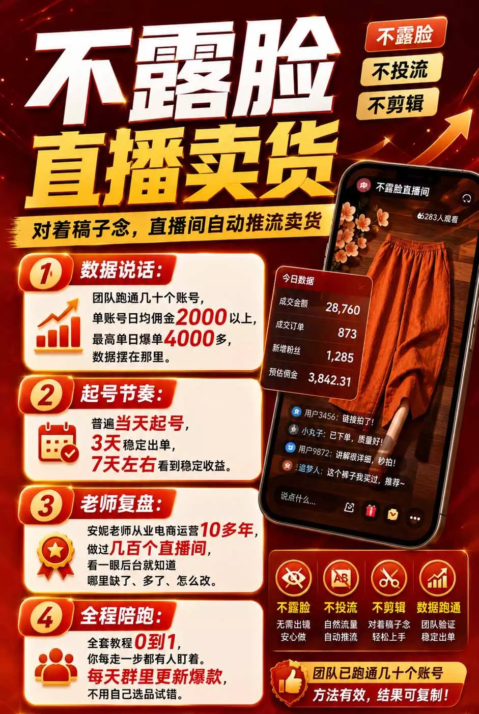 不露脸不投流，这个直播间让我月入过万！没人出镜，订单却一直在出，宝妈直播2小时，佣金839元