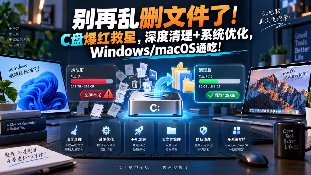别再乱删文件了！C盘爆红救星，深度清理+系统优化，Windows/macOS通吃！-泡泡网赚