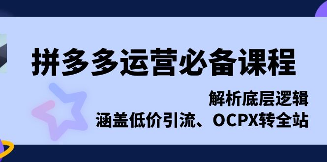 拼多多运营必备课程，解析底层逻辑，涵盖低价引流、OCPX转全站-泡泡网赚