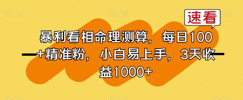 暴利看相命理测算，每日100+精准粉，小白易上手，3天收益1000+【揭秘】-泡泡网赚