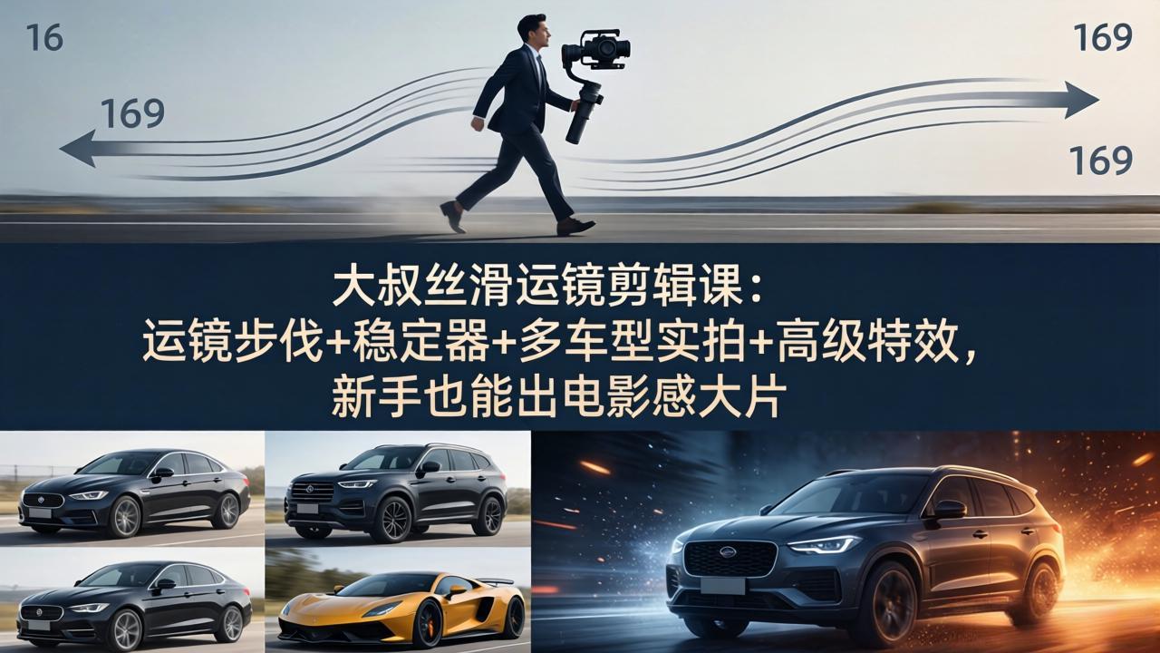 大叔丝滑运镜剪辑课：运镜步伐+稳定器+多车型实拍+高级特效，新手也能出电影感大片-泡泡网赚