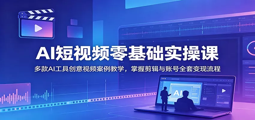 AI短视频零基础实操课：多款AI工具创意视频案例教学，掌握剪辑与账号全套变现流程-泡泡网赚