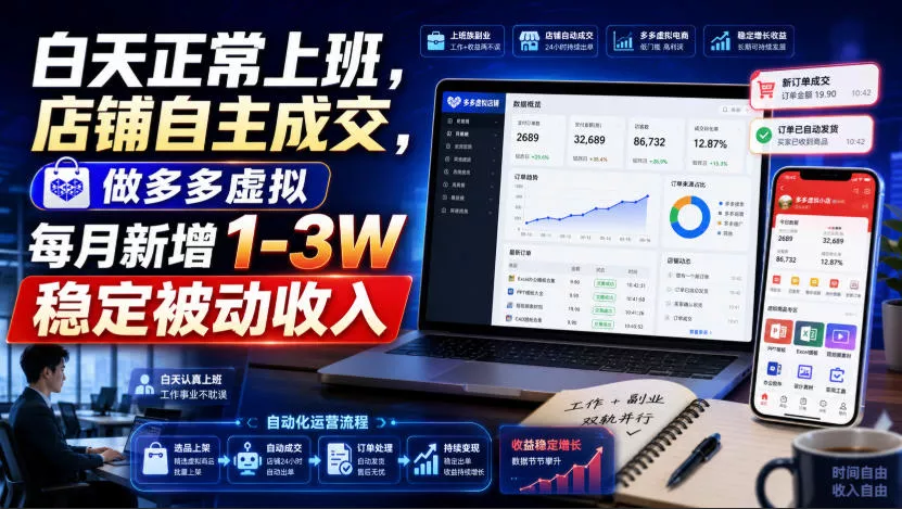 白天正常上班，店铺自主成交，做多多虚拟每月新增1-3W稳定被动收入【揭秘】-泡泡网赚