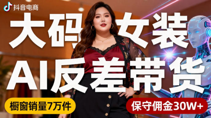 抖音小众赛道，大码女装AI反差带货，不用直播，每天6条作品，橱窗卖7万件，保守佣金30W+-泡泡网赚