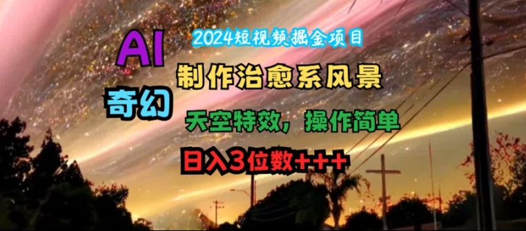 2024短视频掘金项目，AI制作治愈系风景，奇幻天空特效，操作简单，日入3位数【揭秘】-泡泡网赚