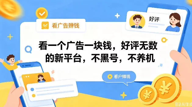 看一个广告一块钱，好评无数的新平台，不黑号，不养机，一撸几十块钱还是不错的【揭秘】-泡泡网赚